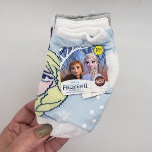 Disney Frozen II 6 Pair Sky Blue Epic Quarter Non Slip Safety Toes Socks 2T-4T